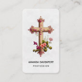 Elegant kruis met roze bloemen visitekaartje (Voorkant)
