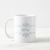 Elegant krullend  bloeiend stoffig blauw monogram koffiemok (Links)