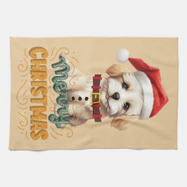 Elegant  kunstwerk Santa dog Christmas Theedoek