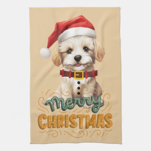 Elegant kunstwerk Santa dog Christmas Theedoek (Verticaal)