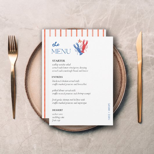 Elegant Kustbruiloft Tafel Menu Kaarten Flat Menu