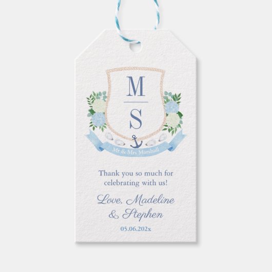 Elegant Kustmonogram Bruiloft Favor Labels Cadeaulabel (Voorkant)