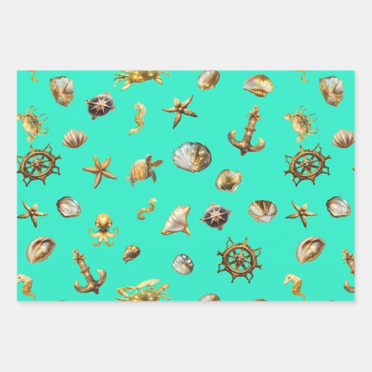 Elegant kustthema nautisch blauw en wit inpakpapier vel (Voorkant 2)