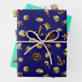 Elegant kustthema nautisch blauw en wit inpakpapier vel (In situ)