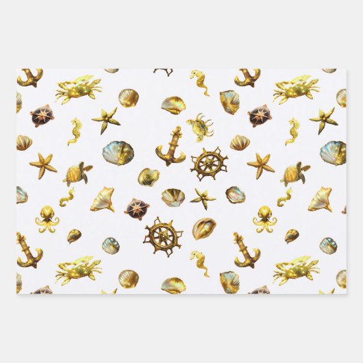 Elegant kustthema nautisch blauw en wit inpakpapier vel (Voorkant 3)