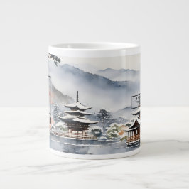 Elegant Kyoto in de Winter Aquarel Kunst - Mokkop Grote Koffiekop