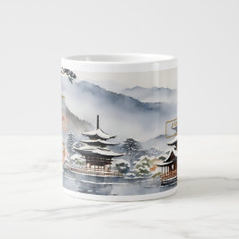 Elegant Kyoto in de Winter Aquarel Kunst - Mokkop Grote Koffiekop