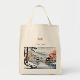 Elegant Kyoto in de Winter Waterverf Art Canvas ta Tote Bag