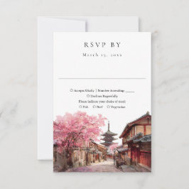 Elegant Kyoto Japan Watercolor Wedding RSVP Kaartje