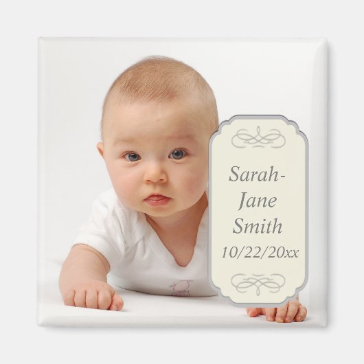 Elegant Label Baby Foto Keepsake Magneet (Voorkant)