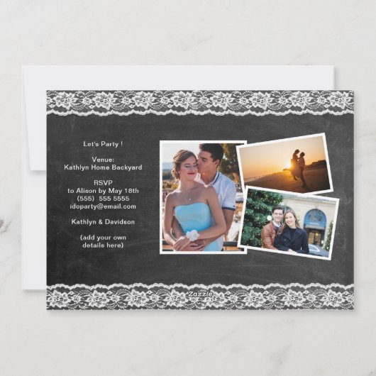 Elegant Lace 4 Foto I DO Verloving Invitation Feestdagenkaart (Achterkant)
