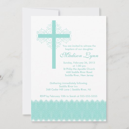 Elegant Lace Baptisme | Christening Cross Kaart (Voorkant)