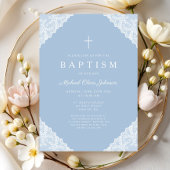Elegant Lace Blue Baby Boy Baptism Kaart