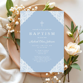 Elegant Lace Blue Baby Boy Baptism Kaart