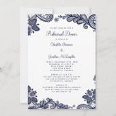 Elegant Lace Blue White Wedding Rehearsal Dinner Kaart (Voorkant)