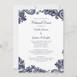 Elegant Lace Blue White Wedding Rehearsal Dinner Kaart