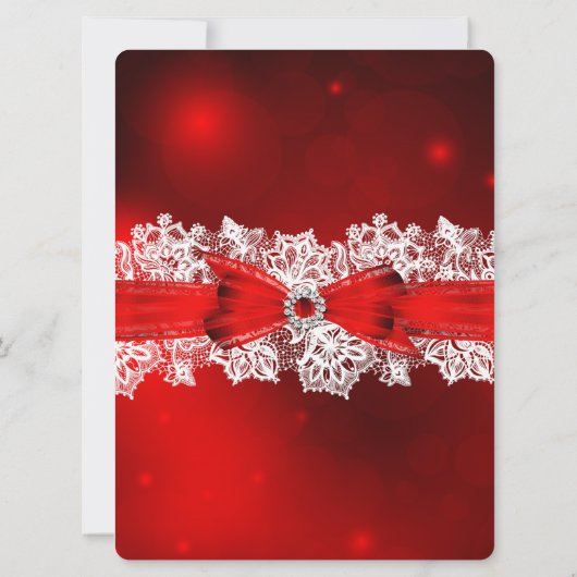 Elegant Lace & Bow Kerstfeestdag Uitnodiging (Achterkant)