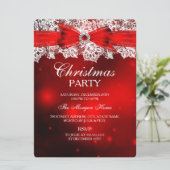 Elegant Lace & Bow Kerstfeestdag Uitnodiging (Staand voorkant)