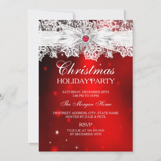 Elegant Lace Bow Red Kerstfeestdag Kaart (Voorkant)