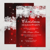 Elegant Lace Bow Red Kerstfeestdag Kaart (Voorkant / Achterkant)
