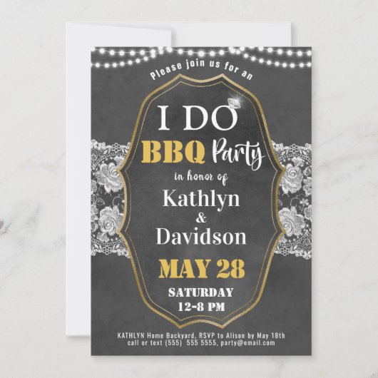 Elegant Lace Chalkboard I DO Verloving Invitation Feestdagenkaart (Voorkant)