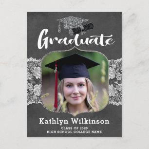 Elegant Lace Chalkboard Photo Afstudeerder Invitat Briefkaart