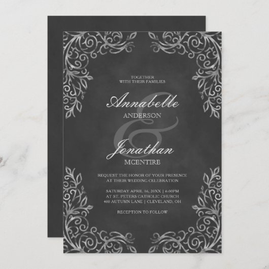 Elegant Lace Chalkboard - Uitnodiging tot oproepin (Voorkant / Achterkant)