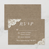 Elegant Lace Corner Burlap Wedding RSVP Kaartje (Voorkant / Achterkant)