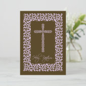 Elegant Lace Cross Baby Heilige Baptisme Kaart (Staand voorkant)