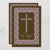 Elegant Lace Cross Baby Heilige Baptisme Kaart (Voorkant / Achterkant)