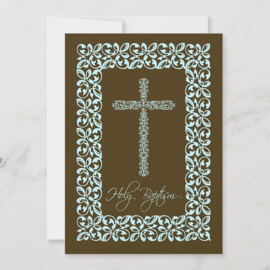 Elegant Lace Cross Baby Heilige Baptisme Kaart (Voorkant)