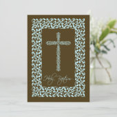 Elegant Lace Cross Baby Heilige Baptisme Kaart (Staand voorkant)