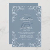Elegant Lace Dusty Blue Scroll Wedding Invitation Kaart (Voorkant / Achterkant)