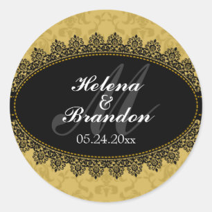 Elegant Lace en Damask Monogram Wedding Seals Ronde Sticker