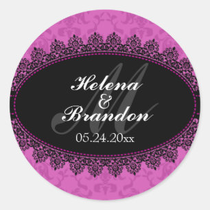 Elegant Lace en Damask Monogram Wedding Seals Ronde Sticker