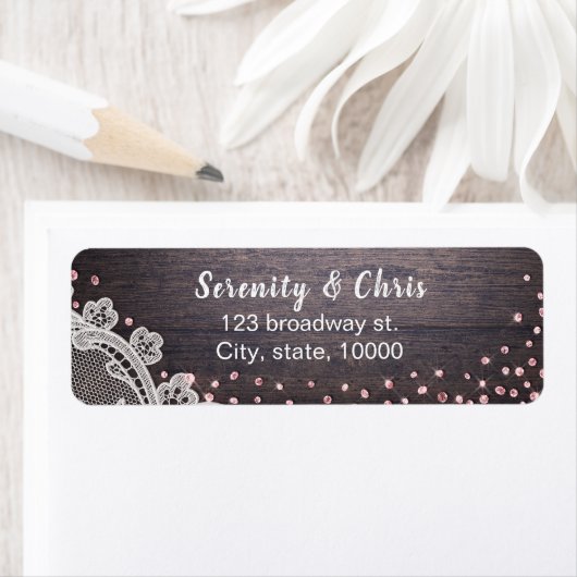 Elegant Lace en houtblush glitter rustige bruiloft Etiket (Insitu)