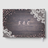 Elegant Lace en houtblush glitter rustige bruiloft Gastenboek (Achterkant)