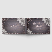 Elegant Lace en houtblush glitter rustige bruiloft Gastenboek (Volledig)