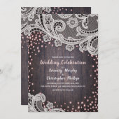 Elegant Lace en houtblush glitter rustige bruiloft Kaart (Voorkant / Achterkant)