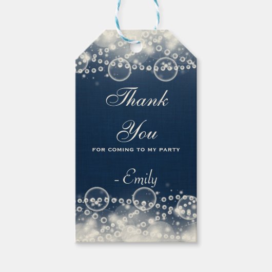 Elegant Lace en Pearls op Blue Dank je Cadeaulabel (Voorkant)