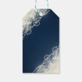 Elegant Lace en Pearls op Blue Happy Birthday Cadeaulabel (Achterkant)