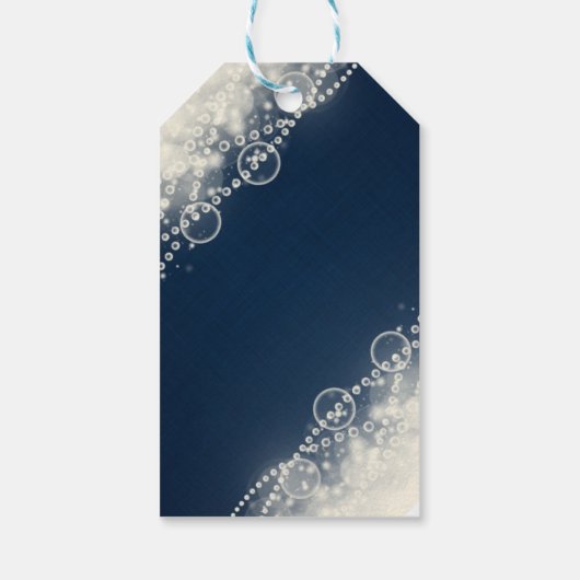 Elegant Lace en Pearls op Blue Happy Birthday Cadeaulabel (Achterkant)
