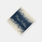 Elegant Lace en Pearls op Blue Happy Birthday Servetten (Hoek)