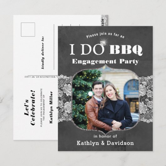 Elegant Lace Foto I DO Verloving Invitation Briefkaart (Voorkant / Achterkant)