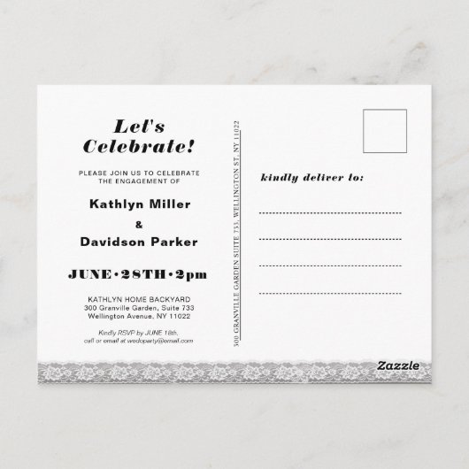 Elegant Lace Foto I DO Verloving Invitation Briefkaart (Achterkant)