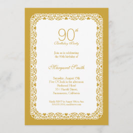 Elegant lace golden 90th verjaardagsfeest Uitnodig Kaart