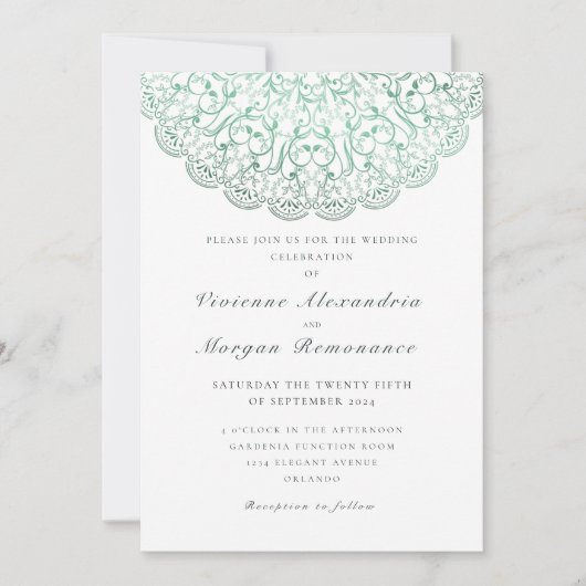 Elegant lace green mandala bruiloft kaart (Voorkant)