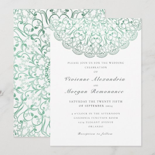 Elegant lace green mandala bruiloft kaart (Voorkant / Achterkant)