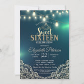 Elegant Lace, Lights, Tiara, Sweet 16 Party Kaart (Voorkant)