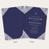 Elegant Lace Navy Blue Baby Boy Baptism Kaart
